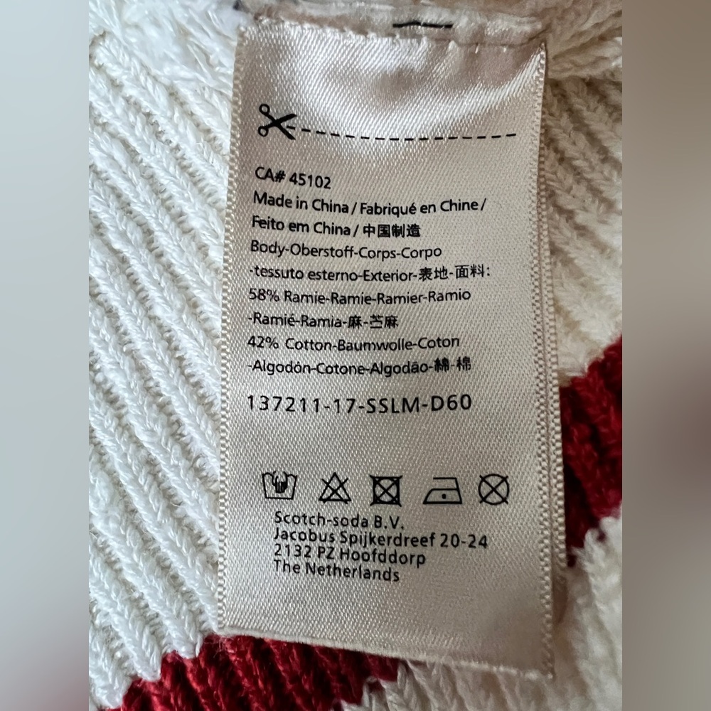 Scotch & Soda open knit sweater cream red stripes Ramie Cotton charm size 2 Rare - Picture 6 of 12